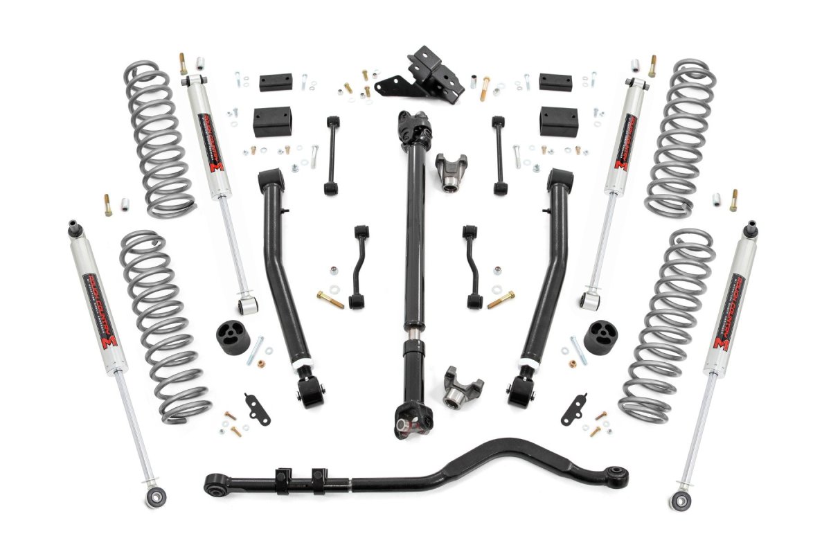 Jeep Wrangler Suspension Lift Kit - Front + Rear - Rough Country - 3.5 Inch, Adjustable Lower Control Arms, M1 Monotube Shocks - '24-'25